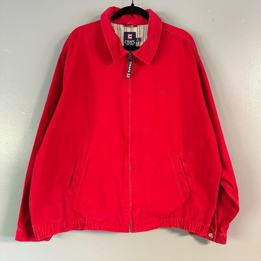 CHAPS MEN'S VINTAGE CASUAL TRUE RED ZIP‎ UP 100% COTTON BOMBER JACKET XL